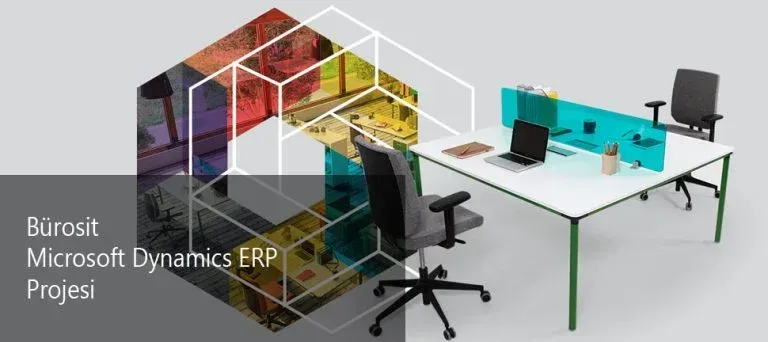 Modern office desk and chair photo layered with a polygon graphic for the project title