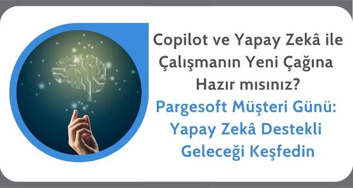 Pargesoft Müşteri Günü etkinliğini duyuran, elde tutulan parlayan dijital beyin simgesi