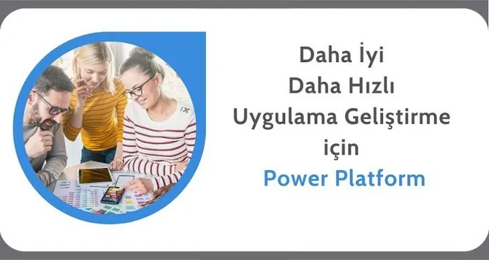 Bir tablet ekranını birlikte inceleyen üç ofis çalışanı