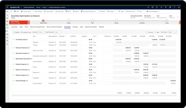Dynamics 365 Project Operations deal and quote management screen