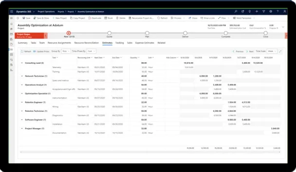 Dynamics 365 Project Operations deal and quote management screen