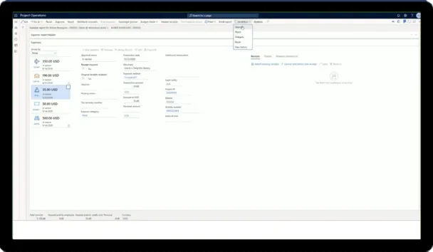 Dynamics 365 Project Operations time and expense entry screen