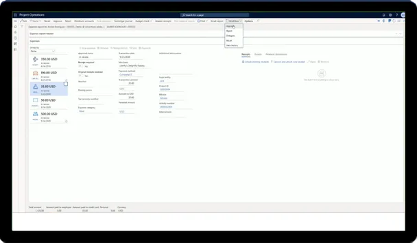 Dynamics 365 Project Operations time and expense entry screen