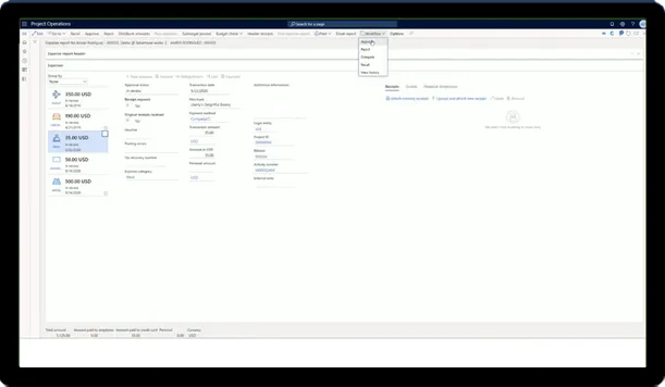 Dynamics 365 Project Operations süre ve gider girişi ekranı