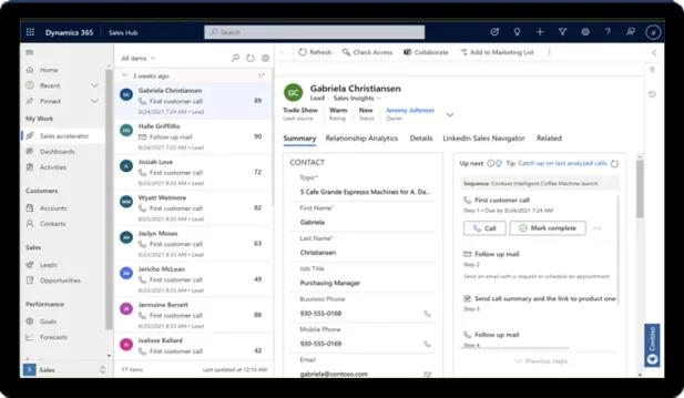 Dynamics 365 Sales pano ekran görüntüsü