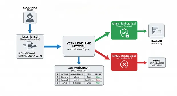 Yetki duyarlı grounding sırasında ACL denetiminin işleyişini gösteren şema
