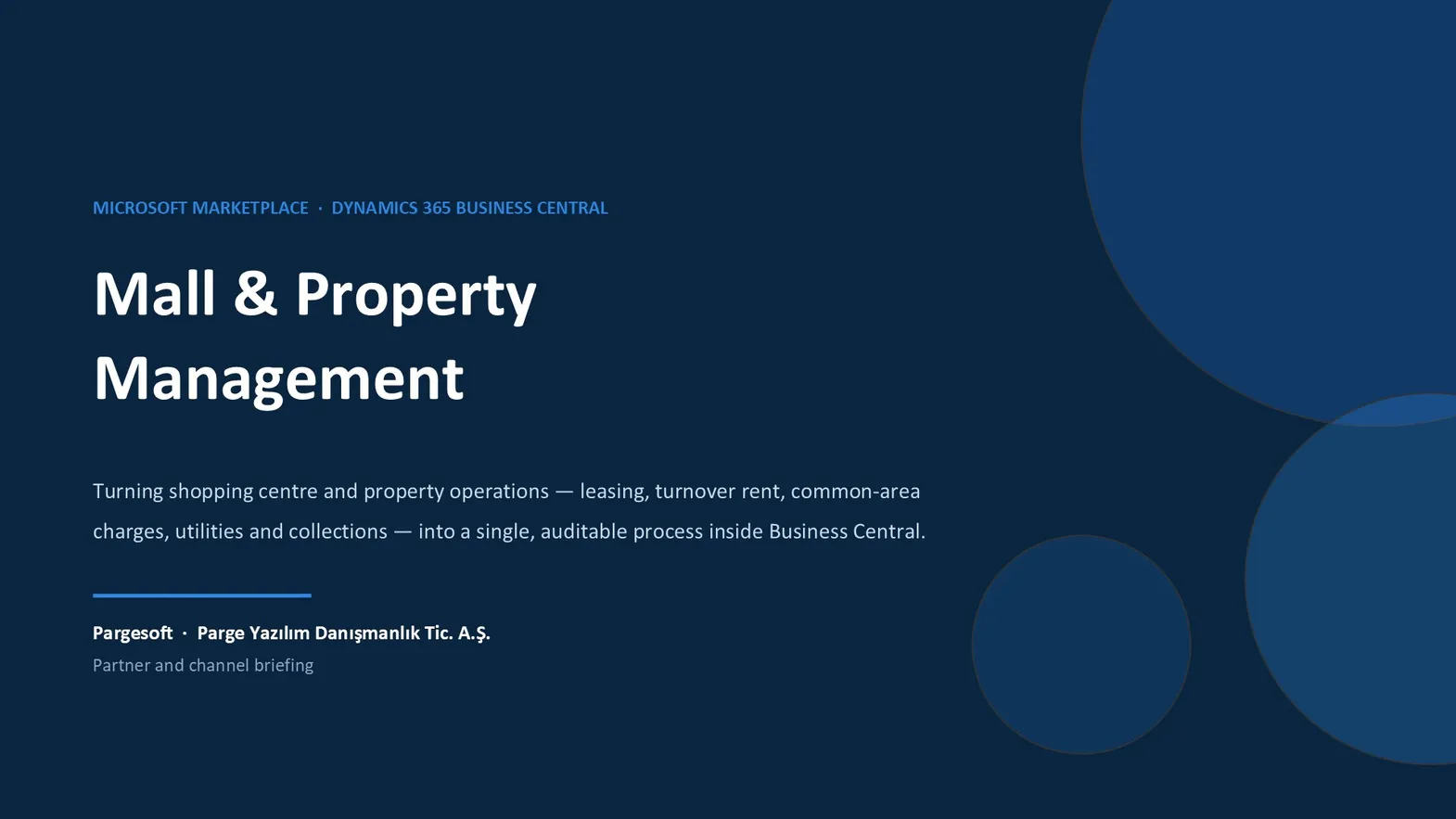 Opening slide: the Mall and Property Management vertical running on Business Central