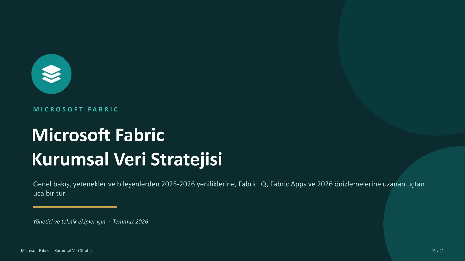 Microsoft Fabric kurumsal veri stratejisi sunumu, kapak slaytı
