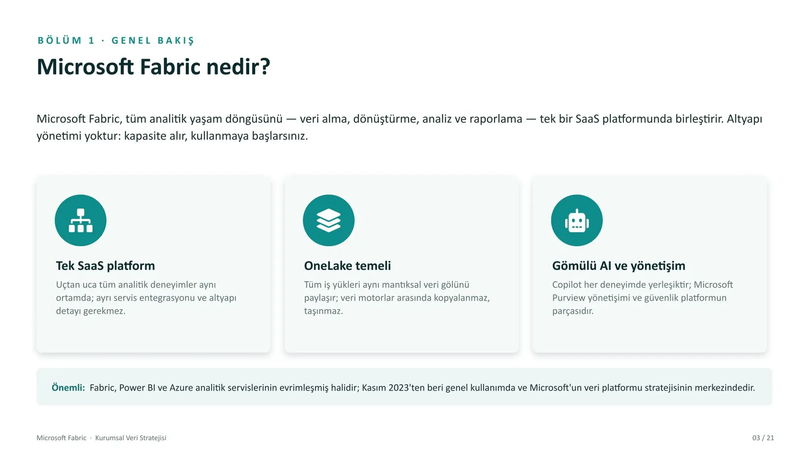 Microsoft Fabric kurumsal veri stratejisi sunumu, slayt 3