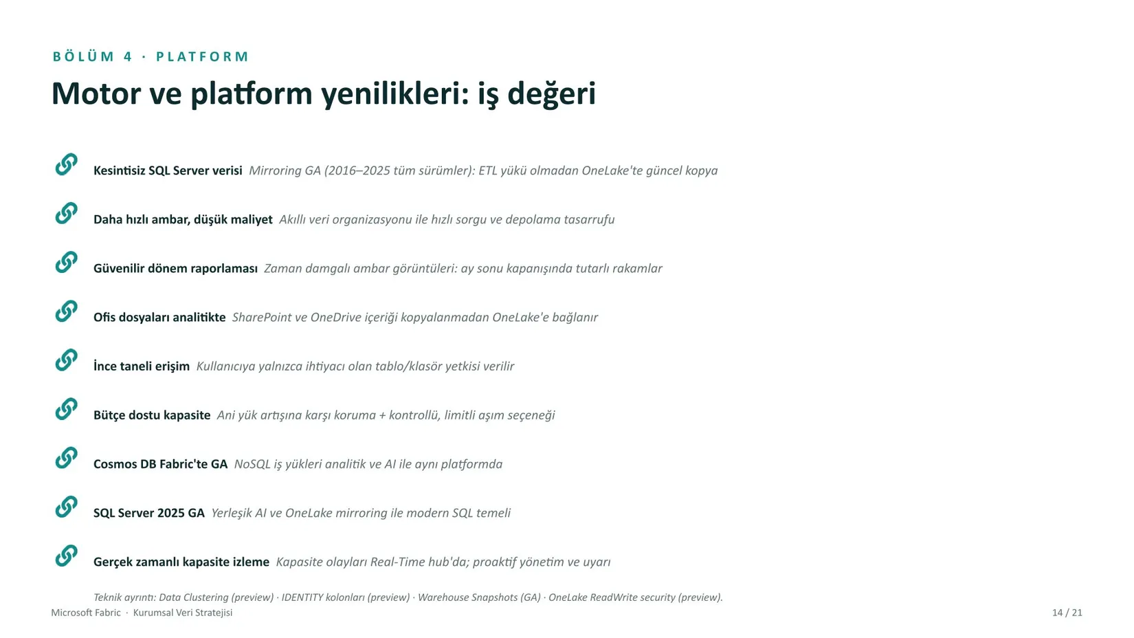 Microsoft Fabric kurumsal veri stratejisi sunumu, slayt 14