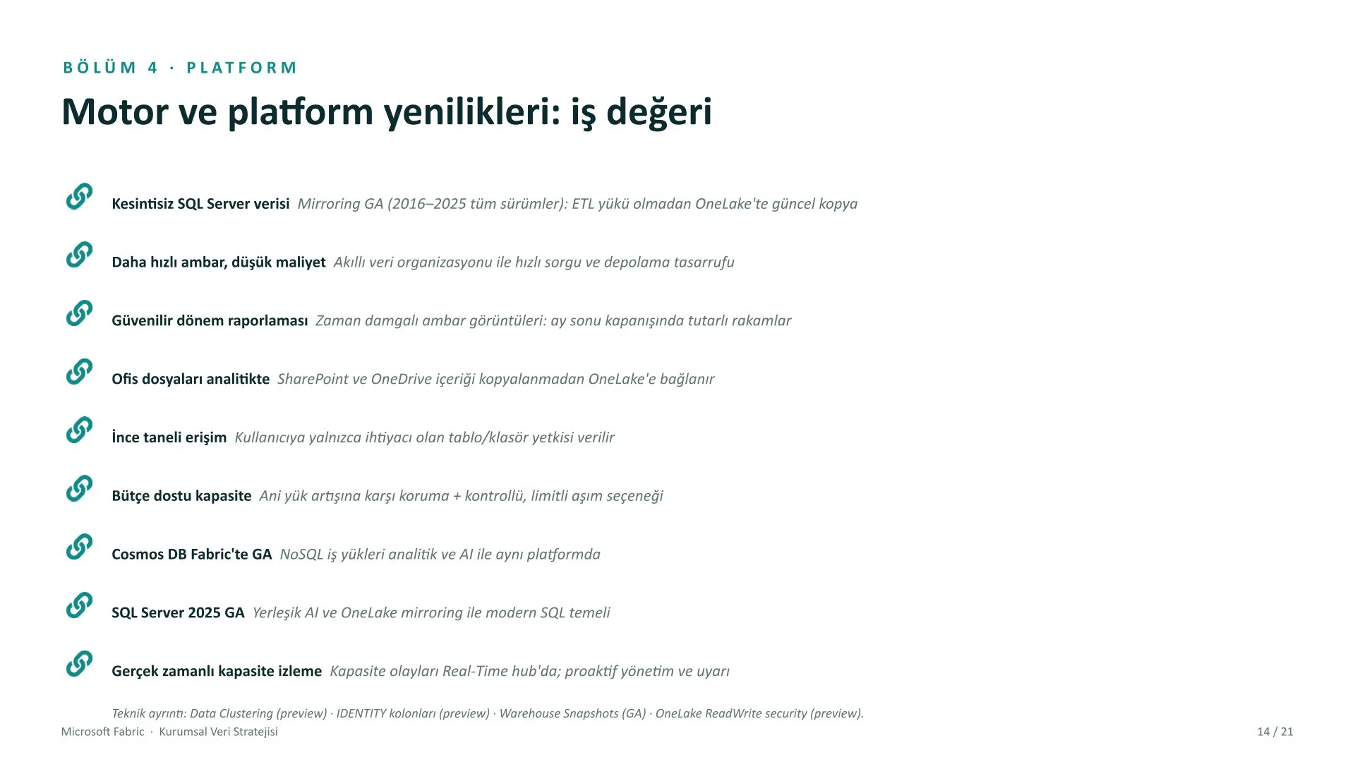 Microsoft Fabric kurumsal veri stratejisi sunumu, slayt 14