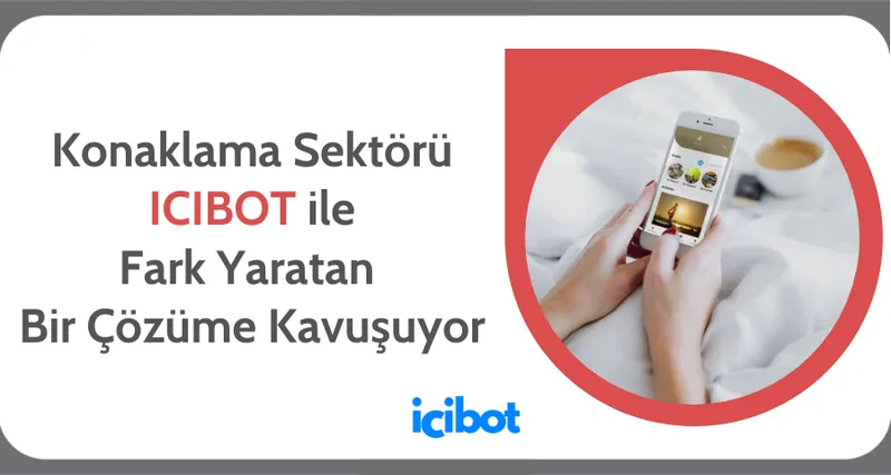 Yatak örtüsü üzerinde tutulan bir telefonda ICIBOT uygulaması ve yanında bir kahve fincanı