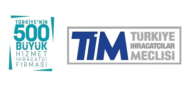 Türkiye'nin 500 Büyük Hizmet İhracatçısı Firması rozeti ve Türkiye İhracatçılar Meclisi (TİM) logosu