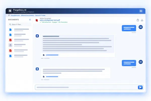 Parge Docu AI interface: a document list on the left, and on the right questions asked about the selected contract with source-cited AI answers