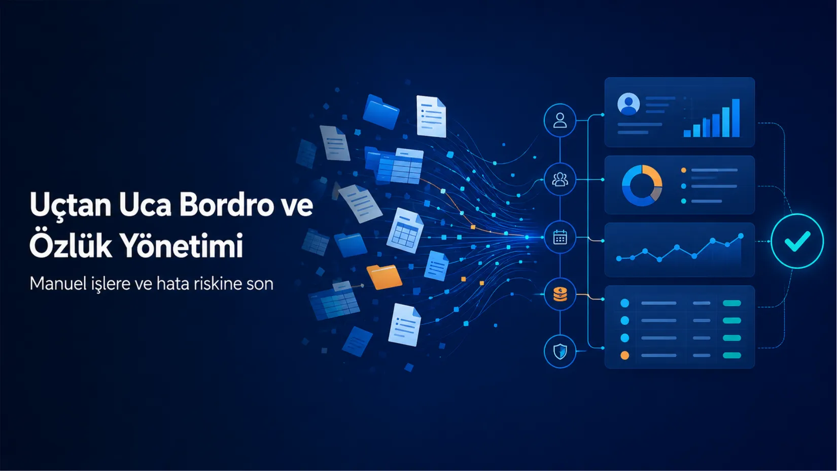 Bordro belgelerinin kişi, takvim ve ödeme simgeleri üzerinden panolara aktığını gösteren bir akış şeması