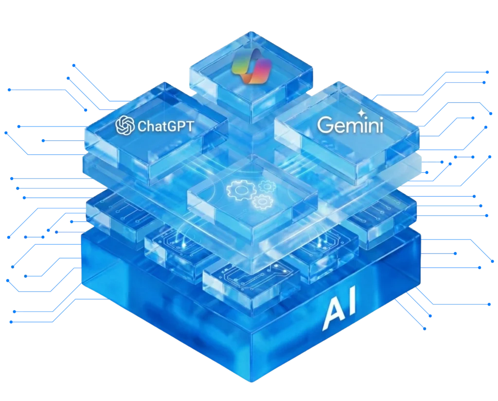 Azure OpenAI, Gemini ve Özel AI Agent modellerini içeren hibrit altyapı